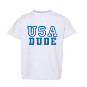 USA Dude Tee- Heather Ash
