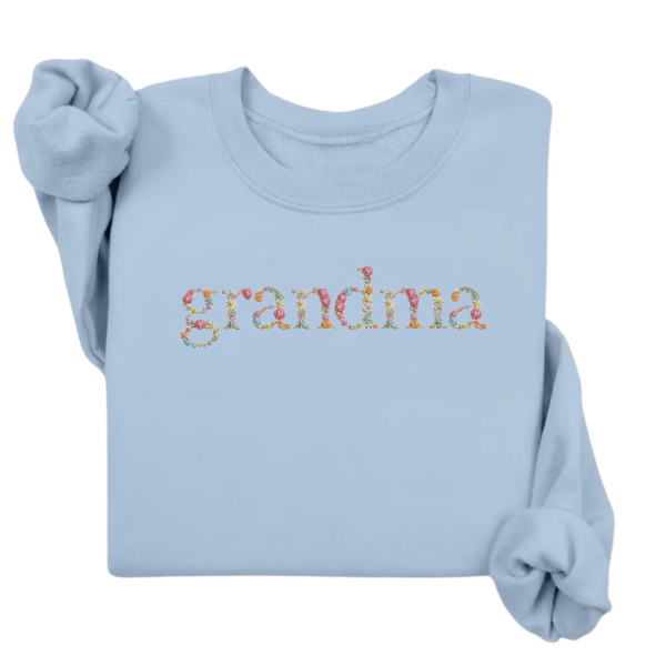 Personalized Floral Grandma Crewneck - Light Blue