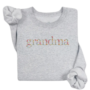 Personalized Floral Grandma Crewneck - Ash Grey