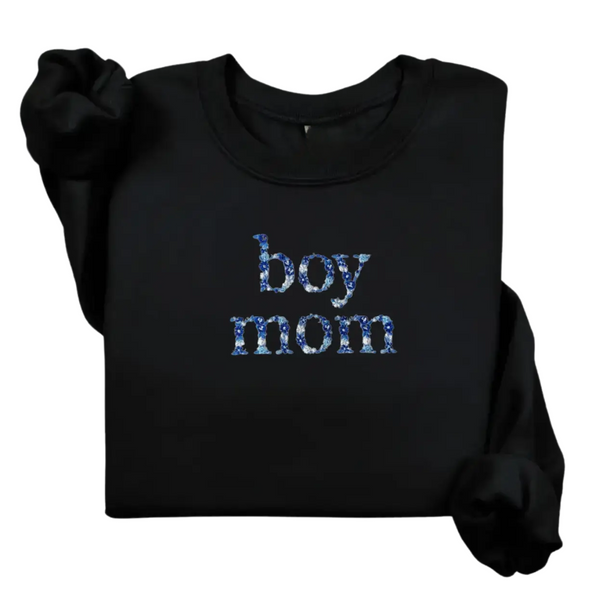 Personalized Floral Boy Mom Crewneck - Black