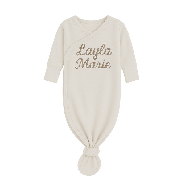 Personalized Name Kimono Newborn Gown- Ivory
