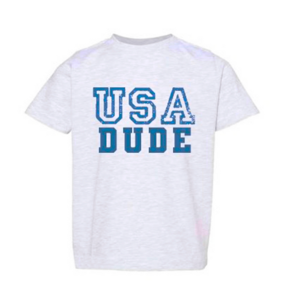 USA Dude Tee- Heather Ash