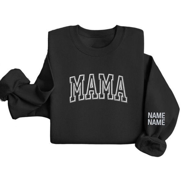 Personalized mama crewneck with kids name on sleeve