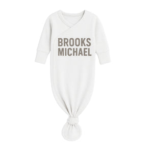 Personalized Name Newborn Gown- White