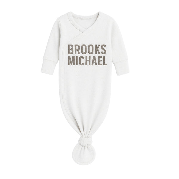 Personalized Name Newborn Gown- White