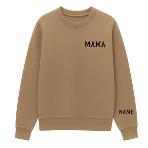 Mama Crewneck with Names on Sleeve- Camel