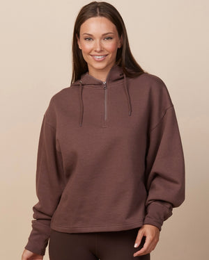 Custom Boxy Quarter Zip Sweatshirt- Espresso