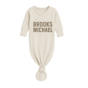Personalized Name Kimono Newborn Gown- Natural