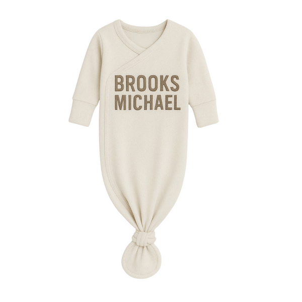 Personalized Name Kimono Newborn Gown- Natural